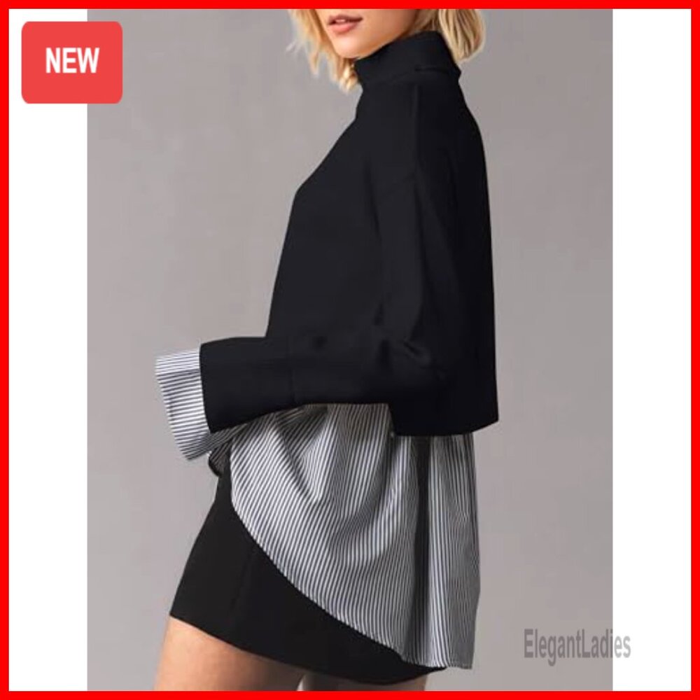 Mock Neck Pullover Sweater With Asymmetrical Hem … - image 4